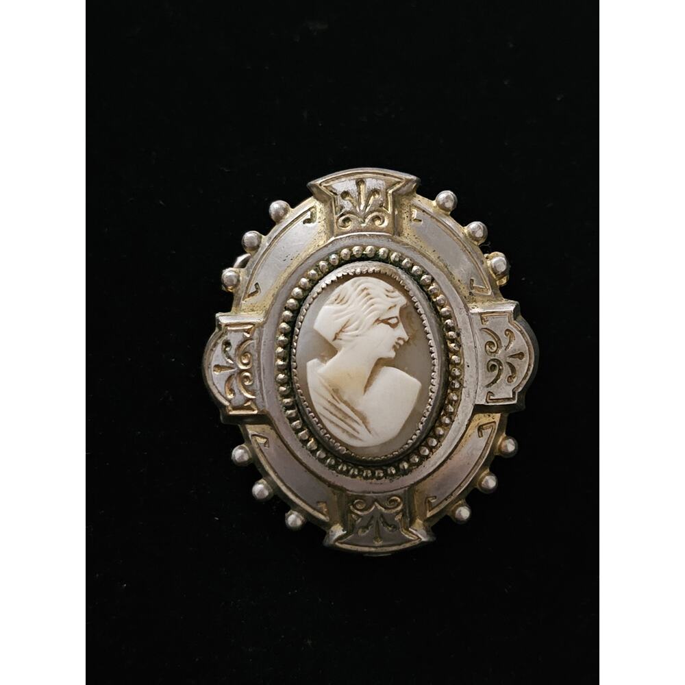 Vintage Carved Shell Cameo in Gold Plated Setting Women’s Brooch Pin